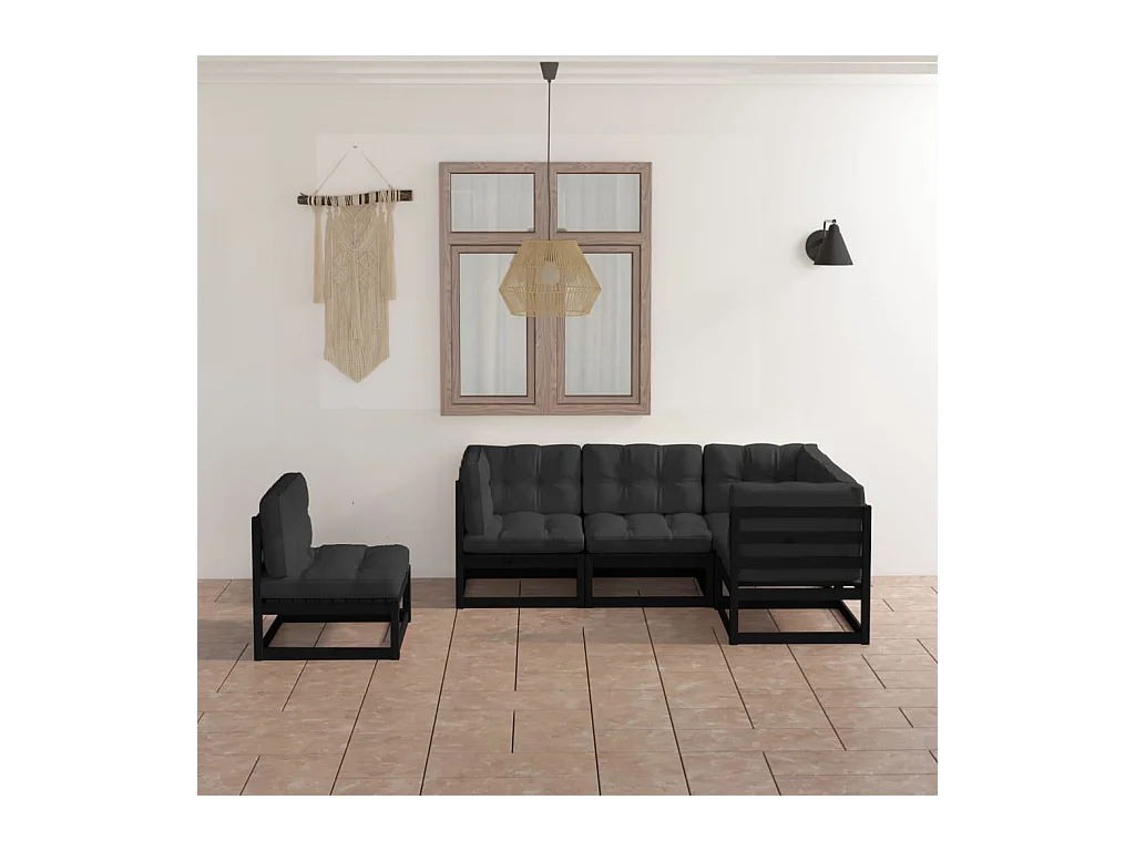 5-delige Loungeset met kussens massief grenenhout