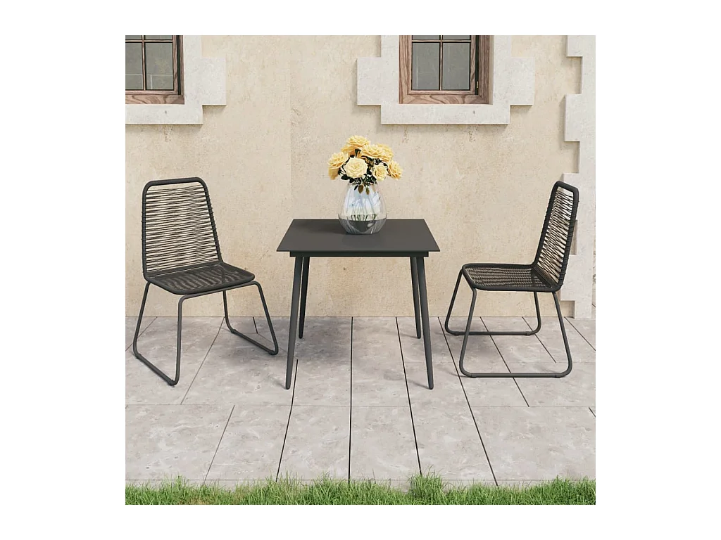 Ensemble à manger de jardin 3 pcs PVC résine tressée noir