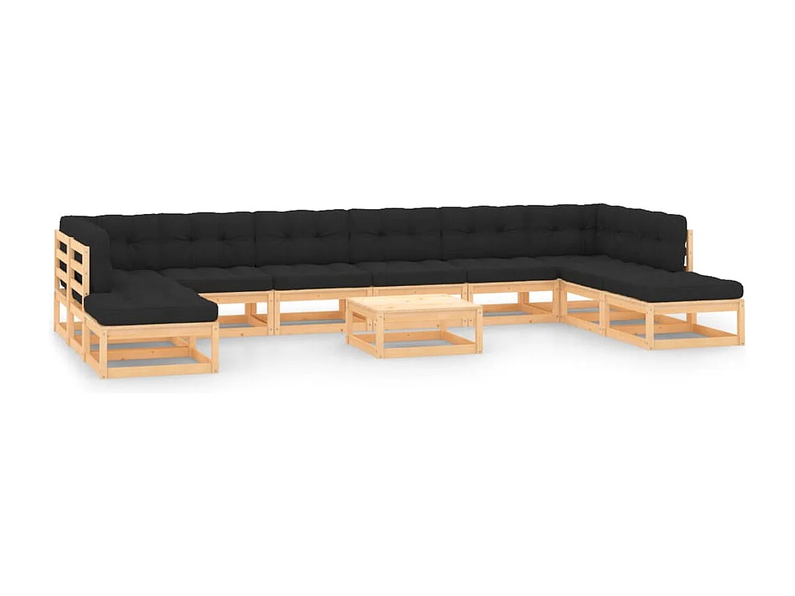 11 pcs conj. lounge jardim c/ almofadões antracite pinho maciço