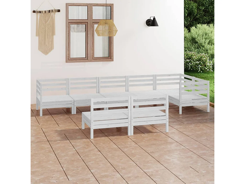 Salon de jardin 8 pcs Bois de pin massif Blanc