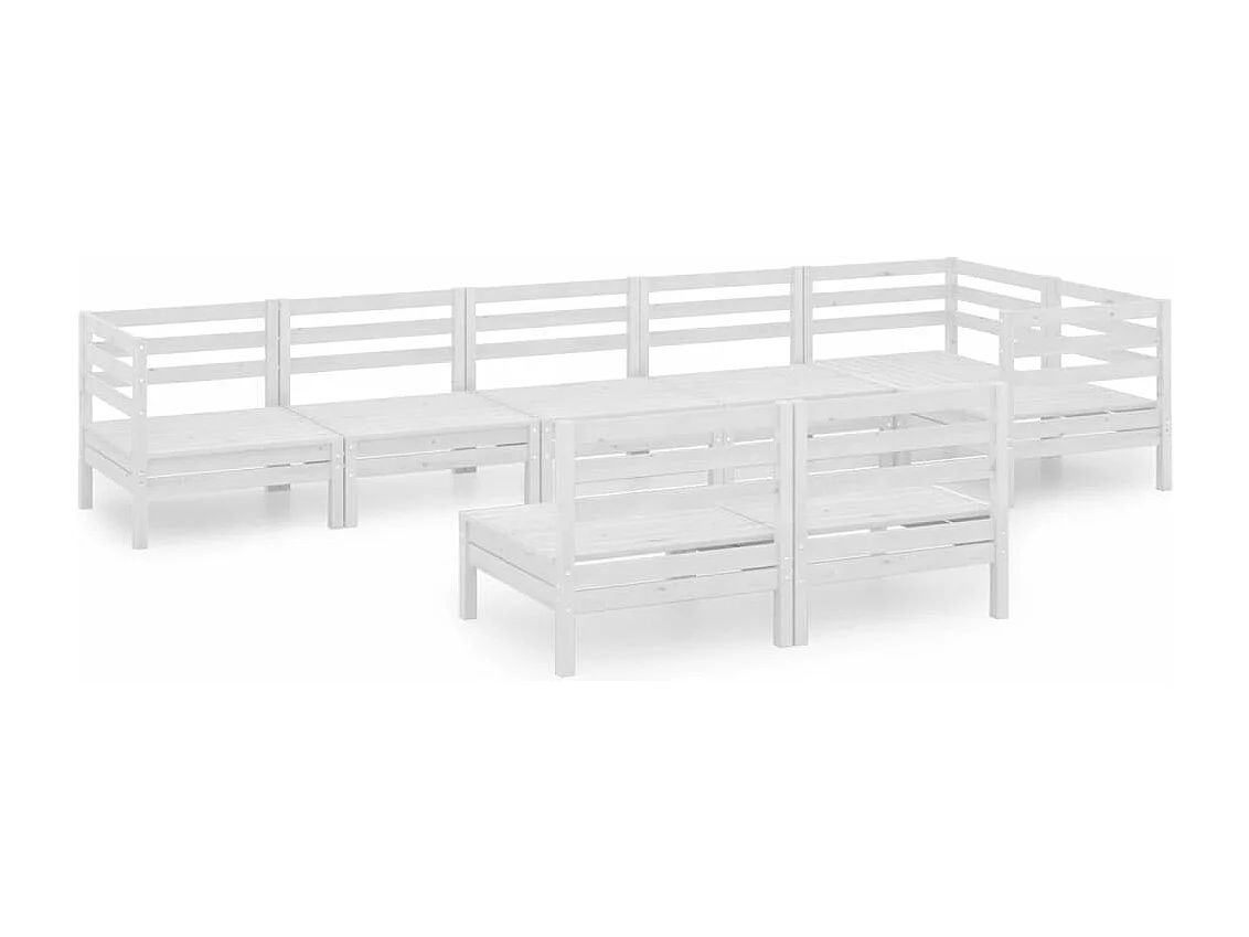Salon de jardin 8 pcs Bois de pin massif Blanc