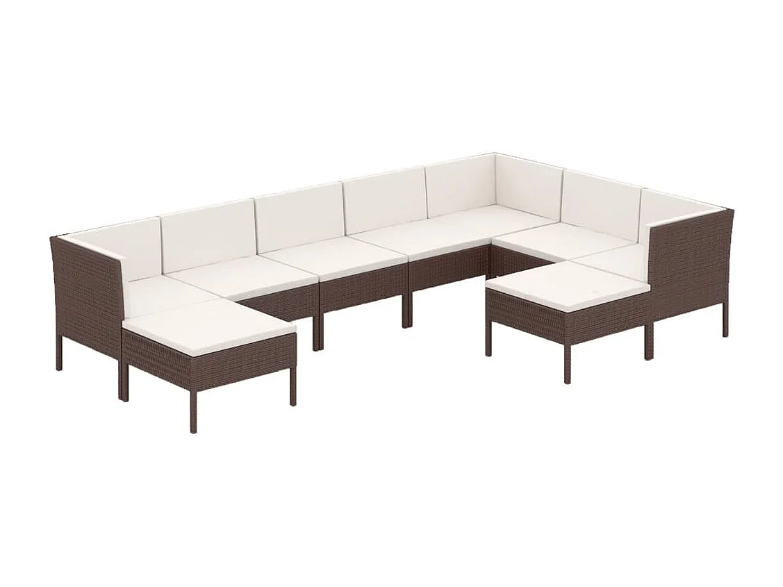 Set Divani da Giardino 9 pz con Cuscini in Polyrattan Marrone