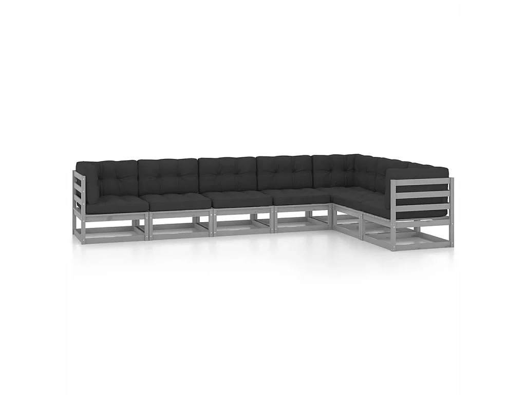 7pcs conjunto lounge de jardim c/ almofadões pinho maciço cinza