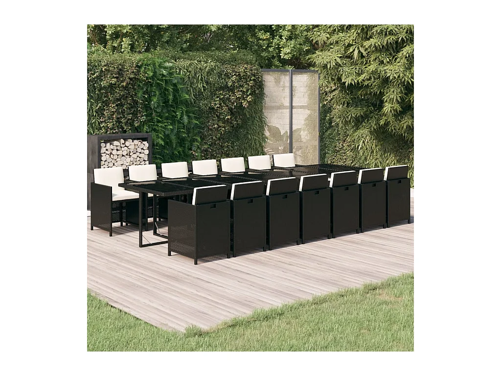 Set Pranzo da Giardino 15 pz con Cuscini in Polyrattan Nero