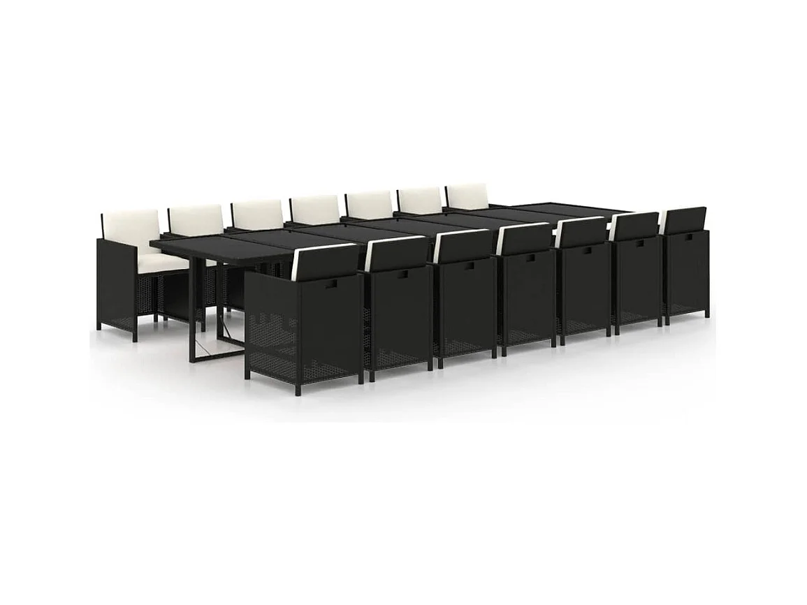 15-tlg. Garten-Essgruppe mit Kissen Poly Rattan Schwarz