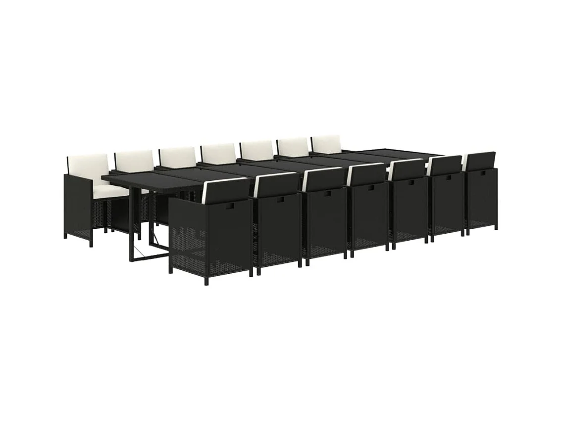 15-tlg. Garten-Essgruppe mit Kissen Poly Rattan Schwarz