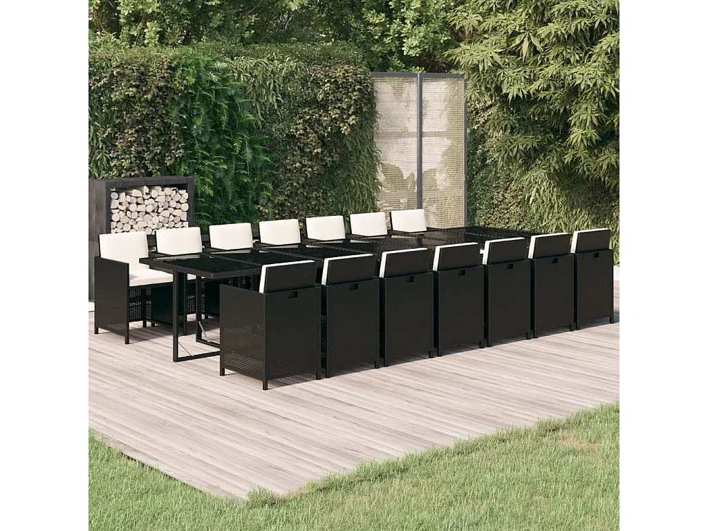 Set Pranzo da Giardino 15 pz con Cuscini in Polyrattan Nero