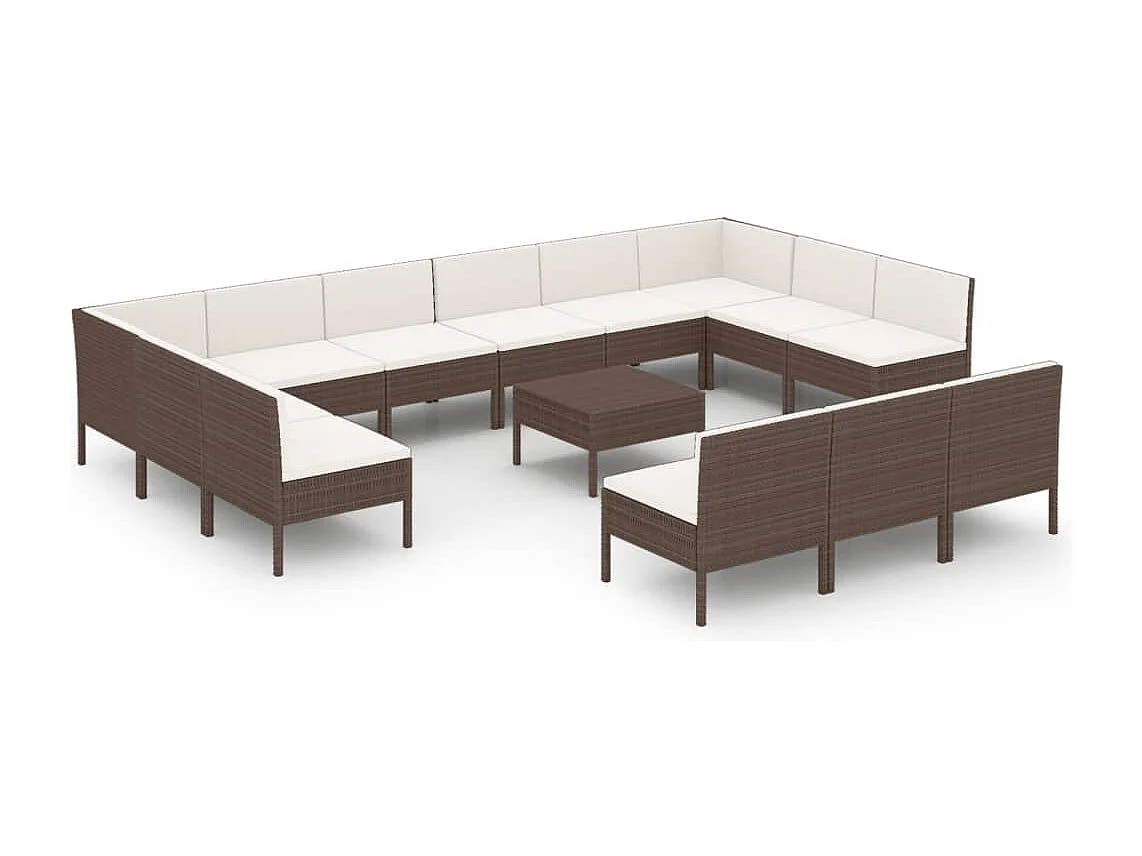 14-tlg. Garten-Lounge-Set mit Auflagen Poly Rattan Braun