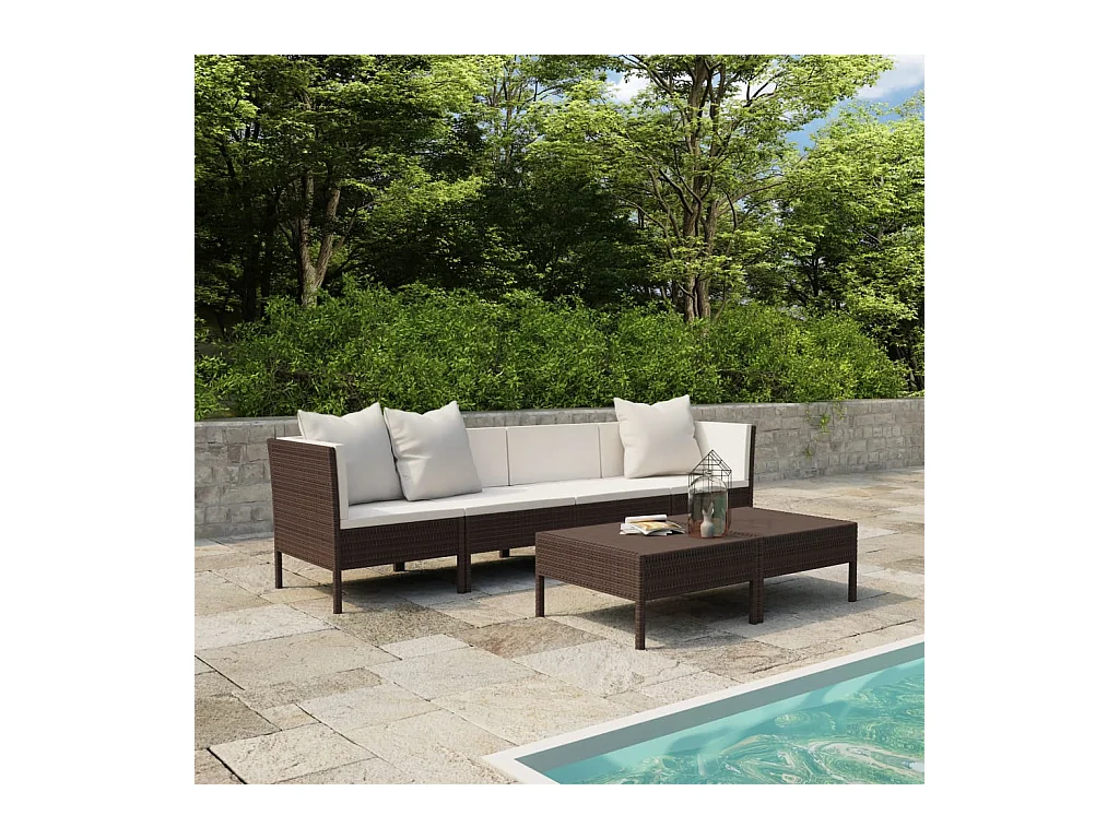 6-tlg. Garten-Lounge-Set mit Auflagen Poly Rattan Braun