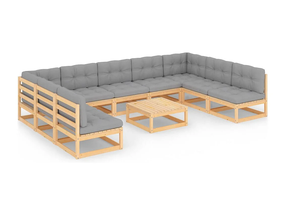 10-tlg. Garten-Lounge-Set mit Kissen Massivholz Kiefer