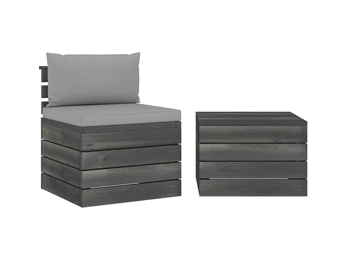 Salon palette de jardin 2 pcs avec coussins Bois de pin massif