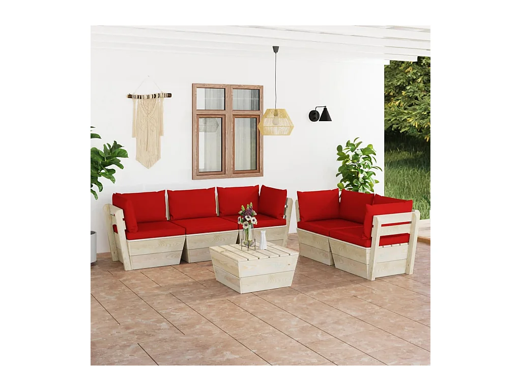 Salon de jardin palette 6 pcs avec coussins bois d'épicéa