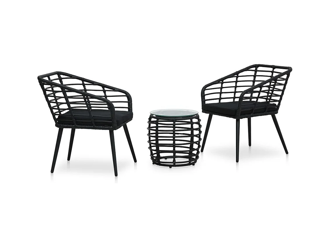 Set da Bistrot 3 pz in Polyrattan Nero