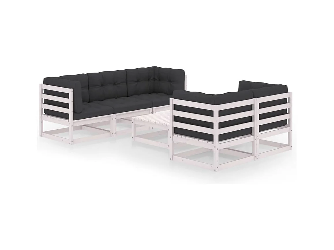 Salon de jardin 6 pcs avec coussins Bois de pin massif