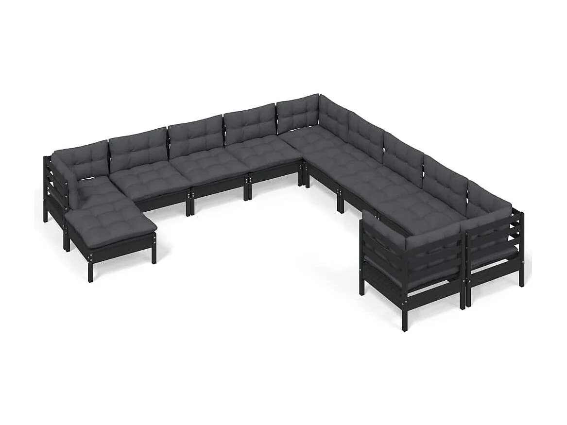 Set Divani da Giardino 11 pz con Cuscini Massello di Pino Nero