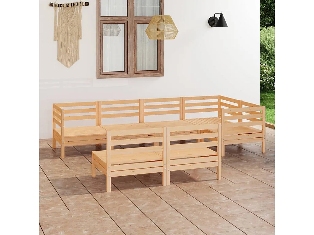 7-tlg. Garten-Lounge-Set Massivholz Kiefer