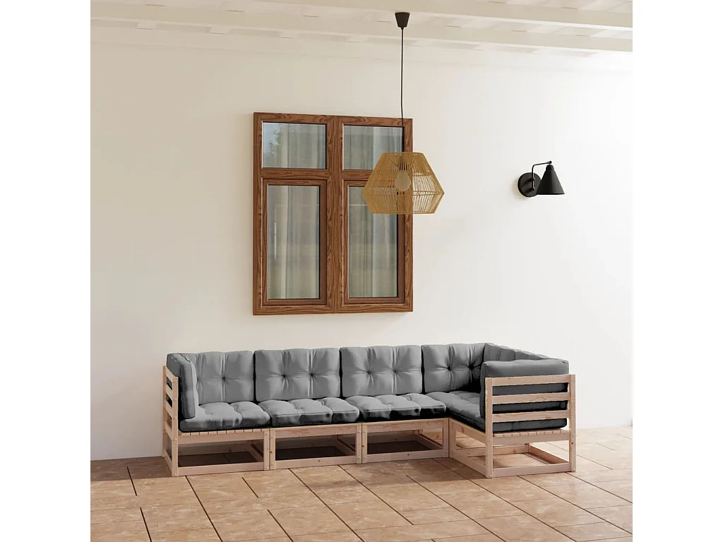 Salon de jardin 5 pcs avec coussins Bois de pin massif