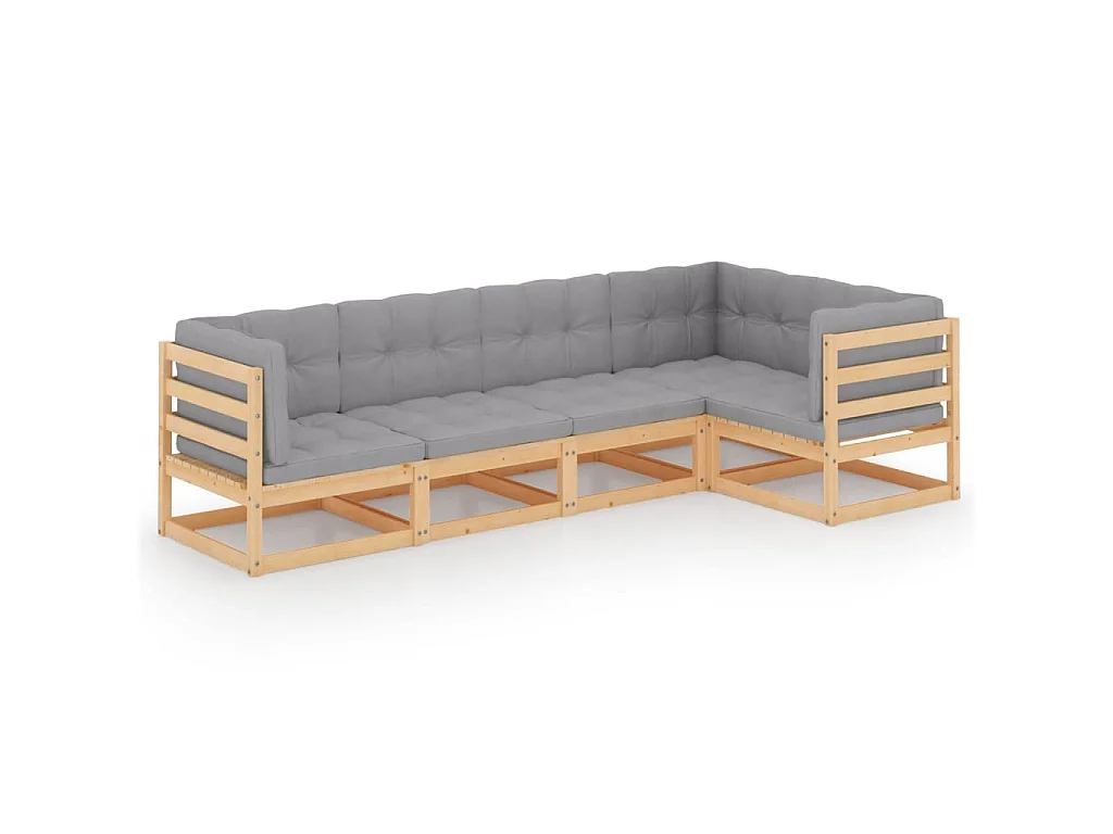 5-delige Loungeset met kussens massief grenenhout