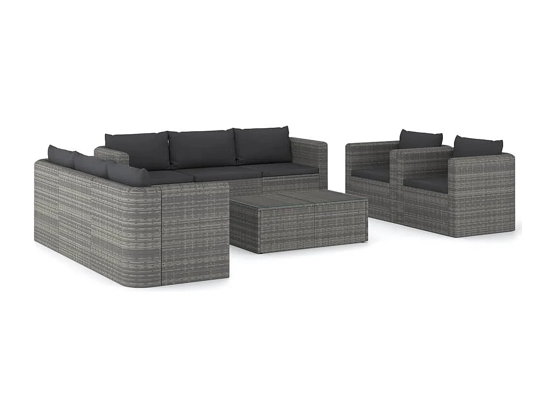 9-tlg. Garten-Lounge-Set mit Kissen Poly Rattan Grau