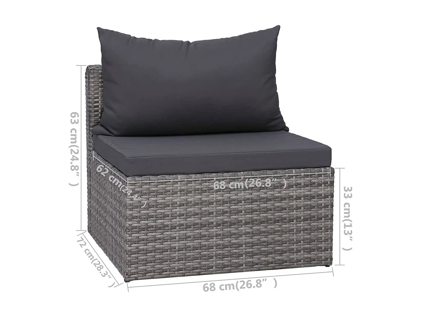 9-tlg. Garten-Lounge-Set mit Kissen Poly Rattan Grau