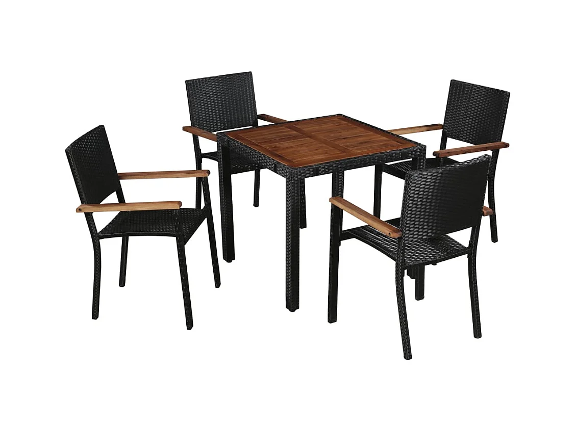Ensemble à manger d'extérieur 5 pcs Rotin et bois d'acacia Noir
