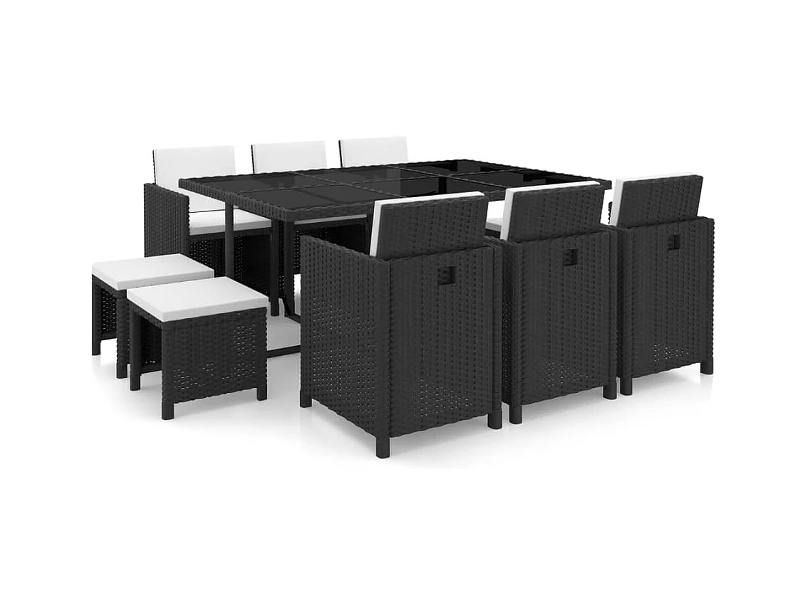 Ensemble à manger d’extérieur 11 pcs coussins résine tressée