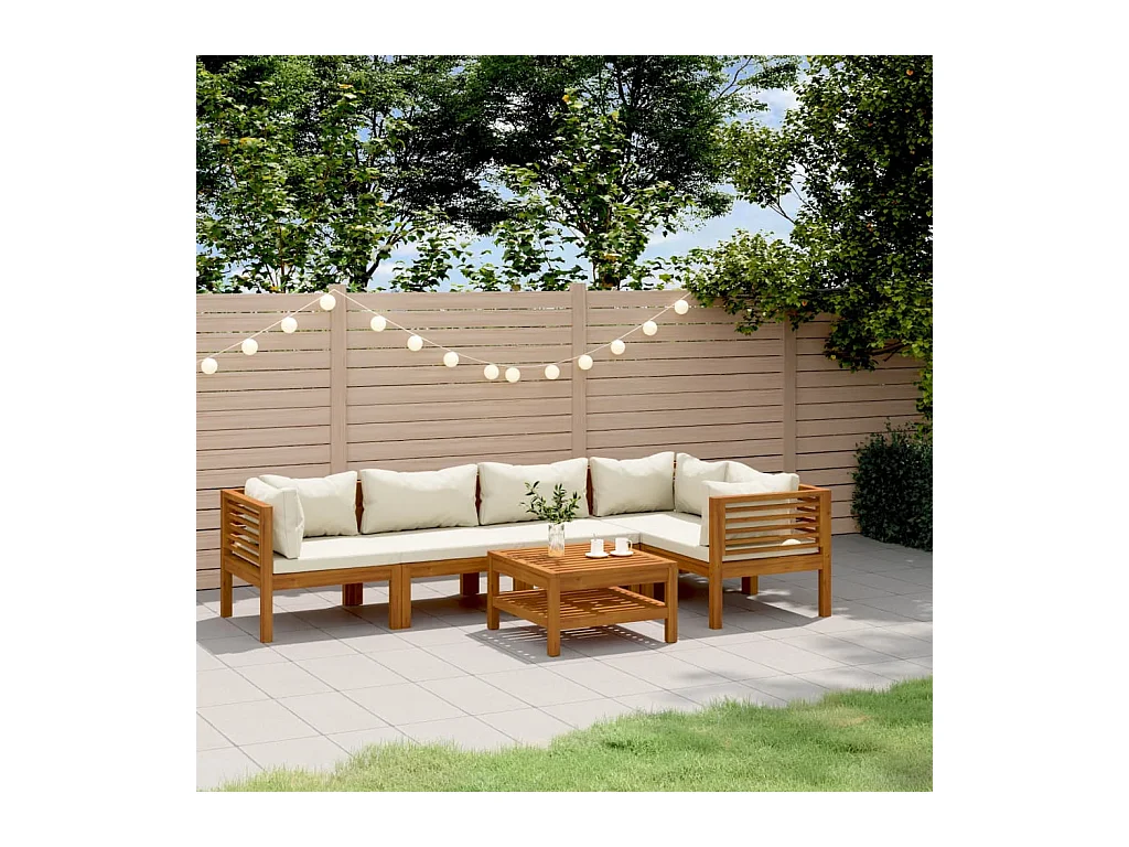 Salon de jardin 6 pcs avec coussin crème Bois d'acacia solide