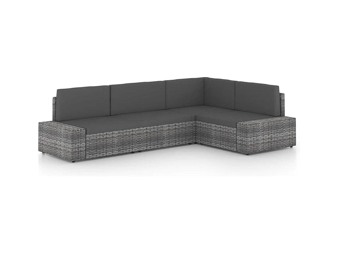 Salon de jardin 4 pcs avec coussins Gris Résine tressée