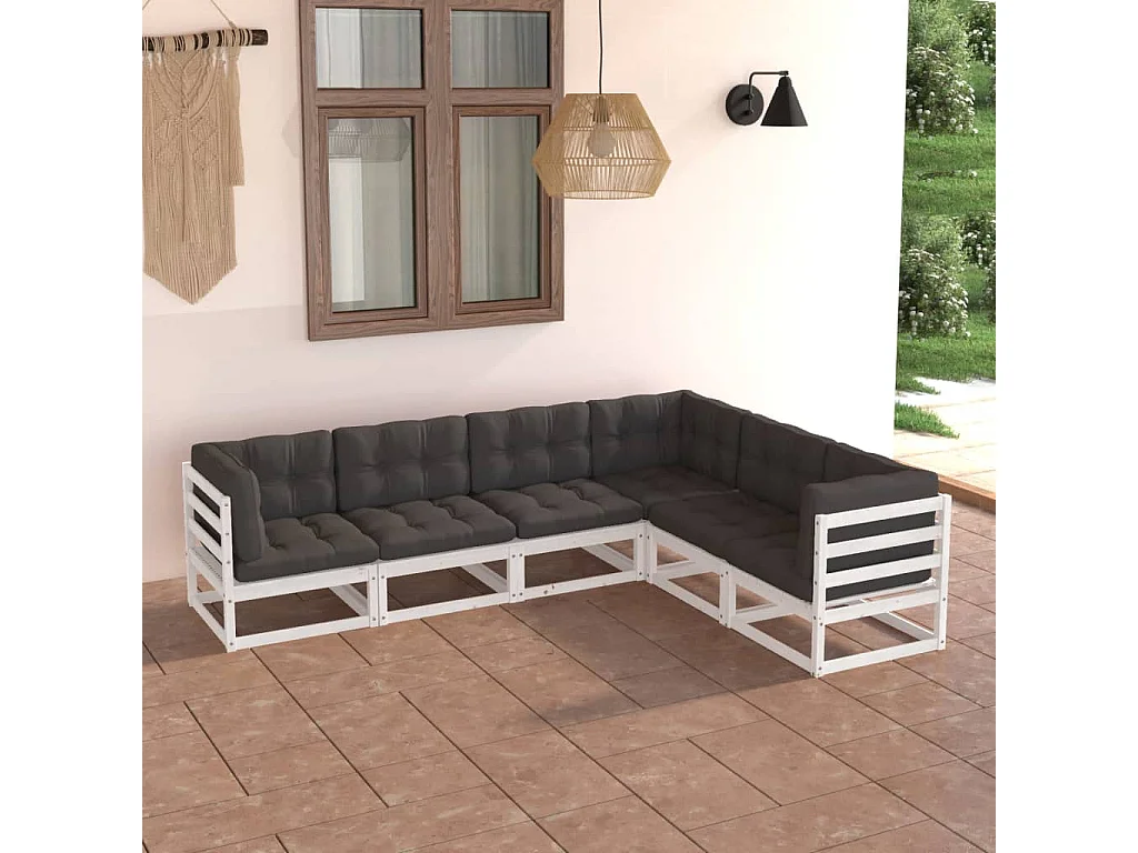 Salon de jardin 6 pcs avec coussins Bois de pin massif