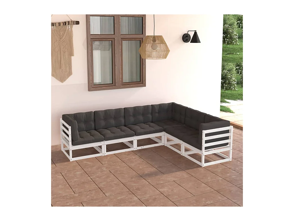 6-delige Loungeset met kussens massief grenenhout