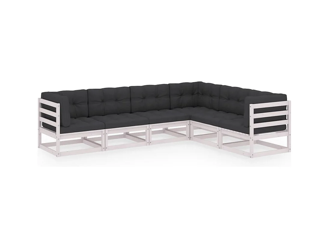 6-delige Loungeset met kussens massief grenenhout