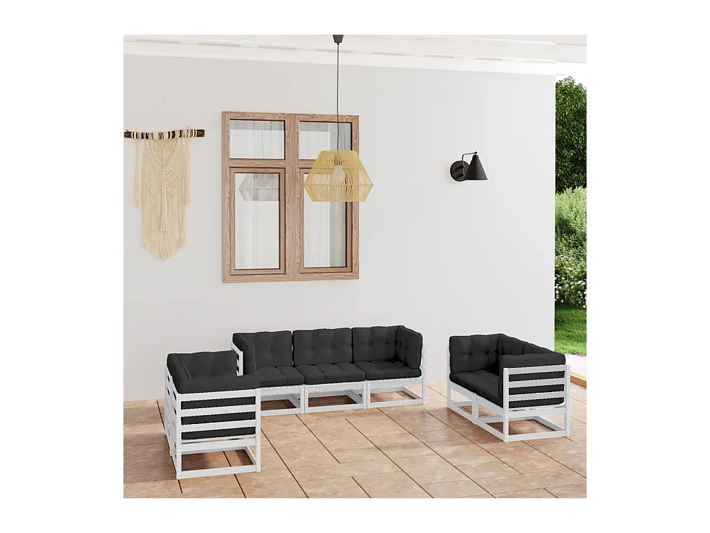 Salon de jardin 7 pcs avec coussins Bois de pin massif