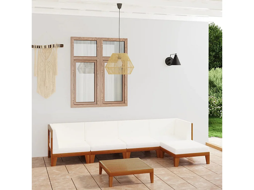 6 pcs conjunto lounge de jardim c/ almofadões acácia maciça