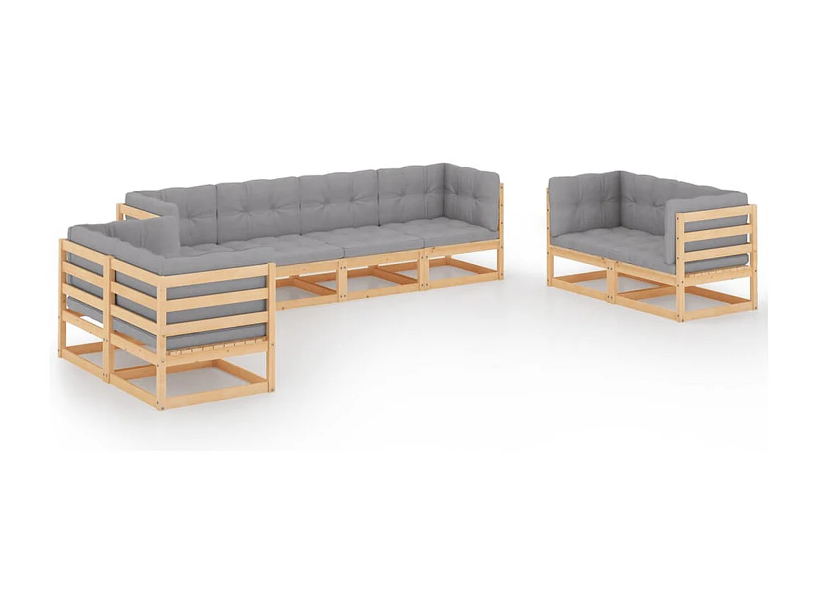 Juego de muebles de jardín 8 pzas y cojines madera pino maciza