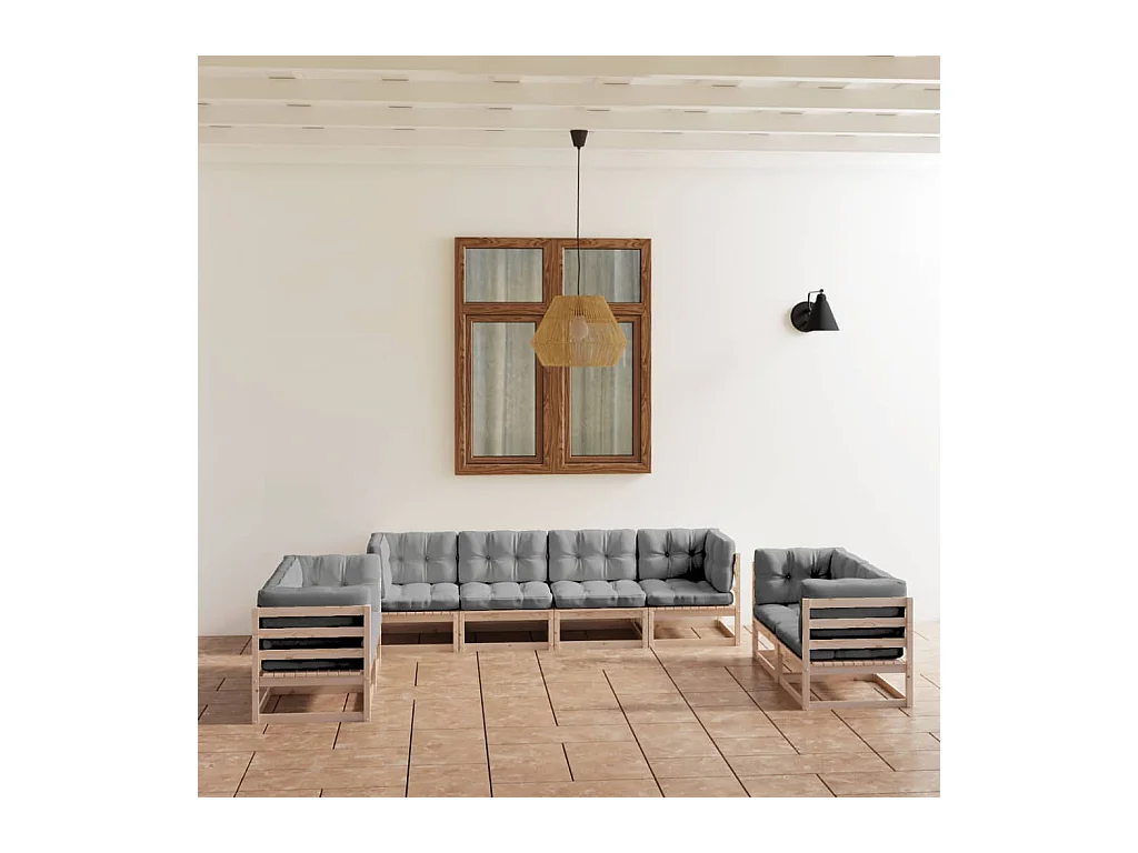 8-delige Loungeset met kussens massief grenenhout
