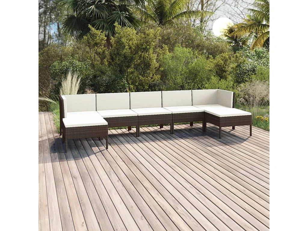 7-tlg. Garten-Lounge-Set mit Auflagen Poly Rattan Braun