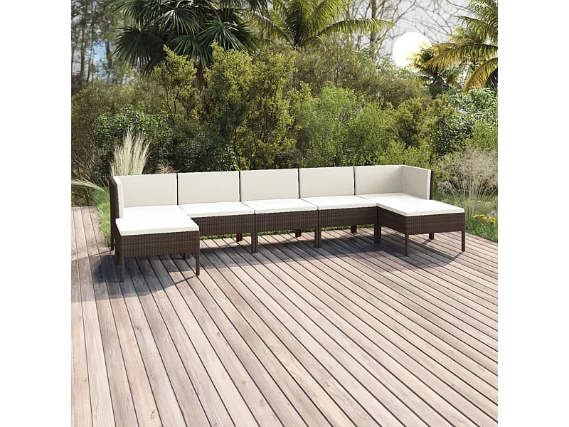 7-delige Loungeset met kussens poly rattan bruin