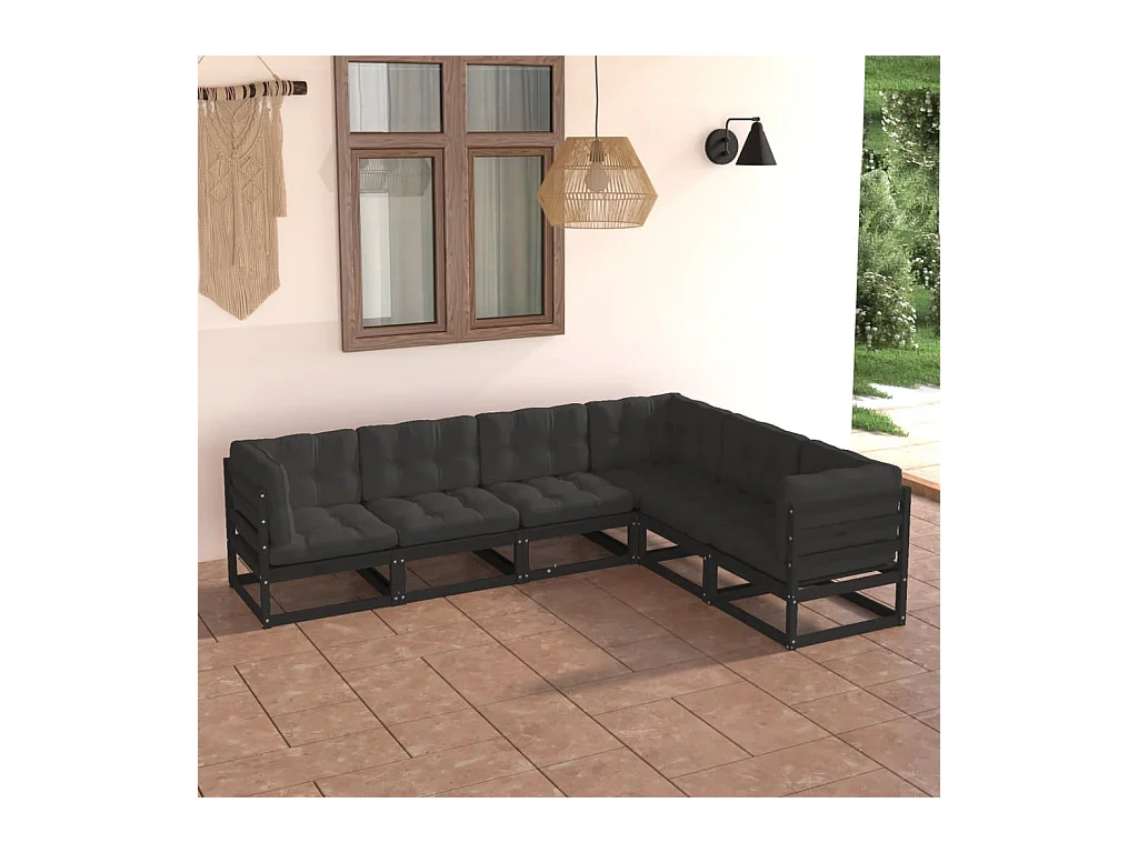 Juego de muebles de jardín 6 pzas y cojines madera maciza pino