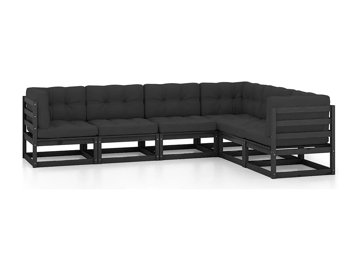 6 pcs conjunto lounge de jardim c/ almofadões pinho maciço