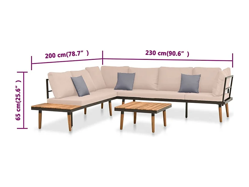Set Divani da Giardino 4pz con Cuscini in Legno Massello Acacia