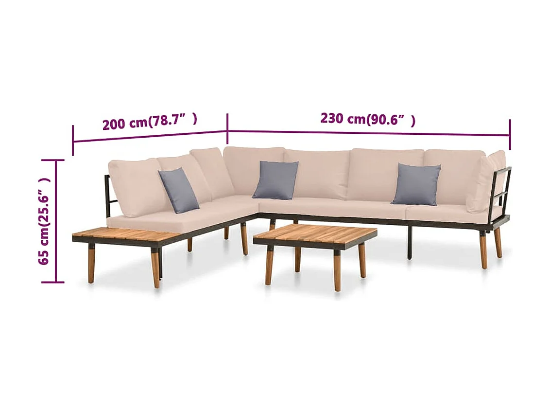 Salon de jardin 4 pcs avec coussins Bois massif d'acacia