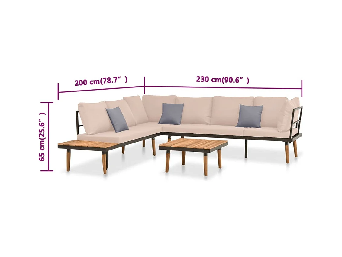Set muebles de jardín 4 piezas y cojines madera maciza acacia