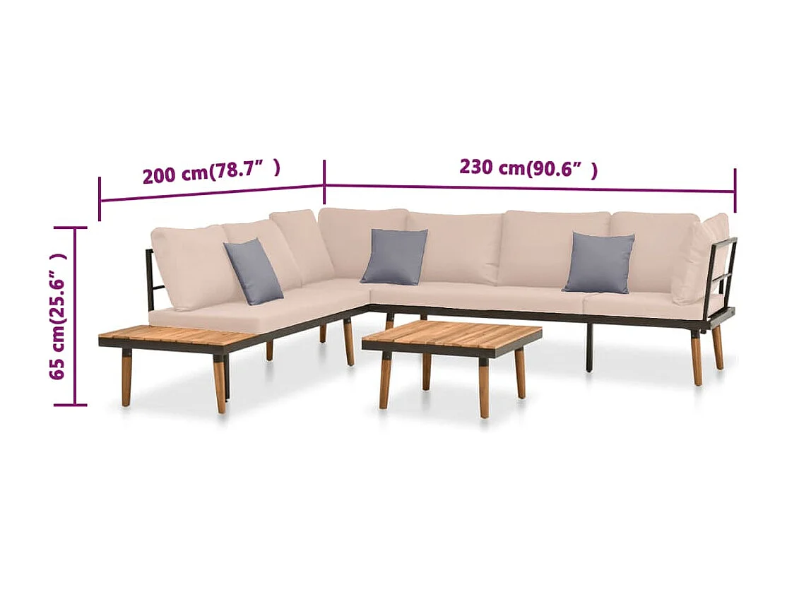 Salon de jardin 4 pcs avec coussins Bois massif d'acacia