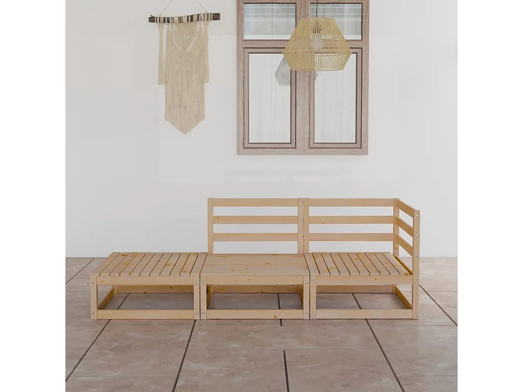 3-tlg. Garten-Lounge-Set Massivholz Kiefer