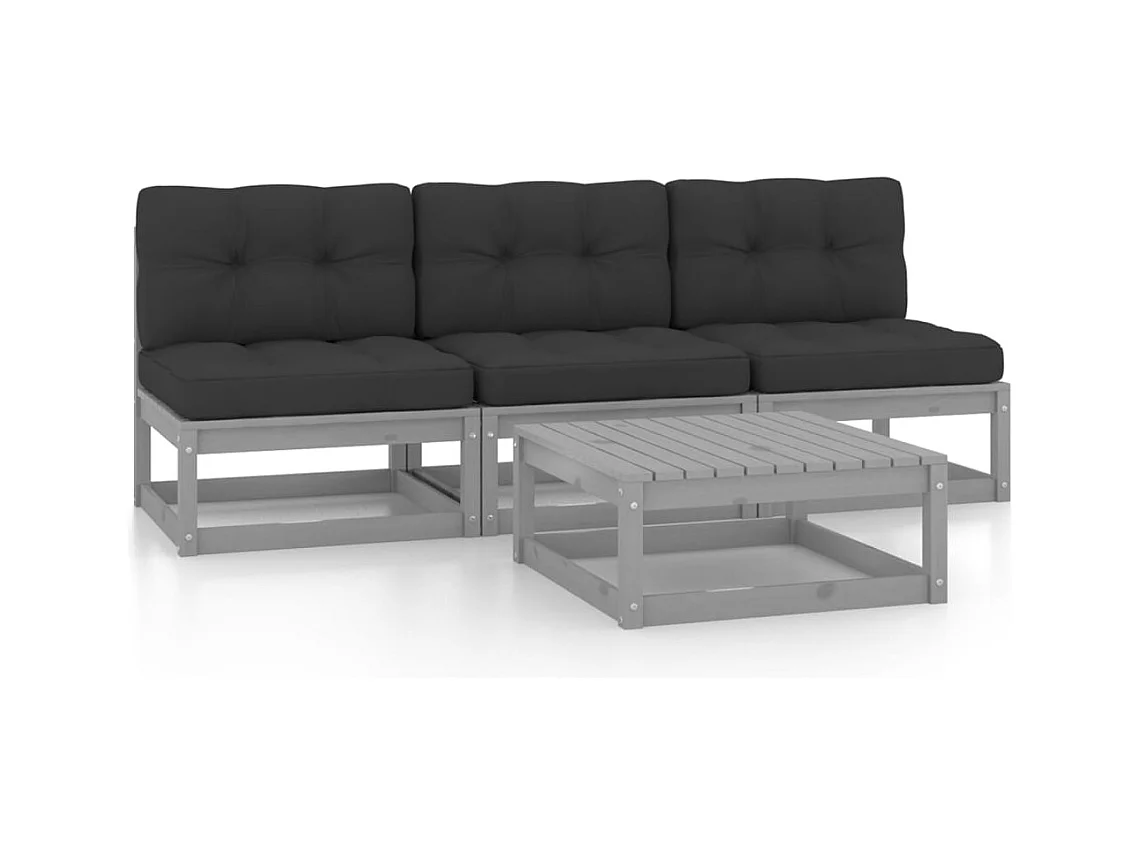 4-tlg. Garten-Lounge-Set mit Kissen Kiefer Massivholz
