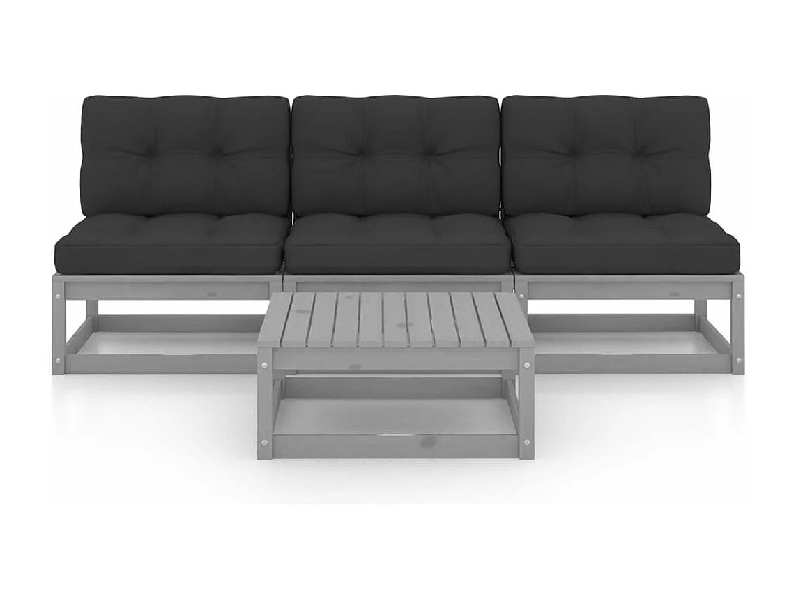 4 pcs conjunto lounge de jardim c/ almofadões pinho maciço