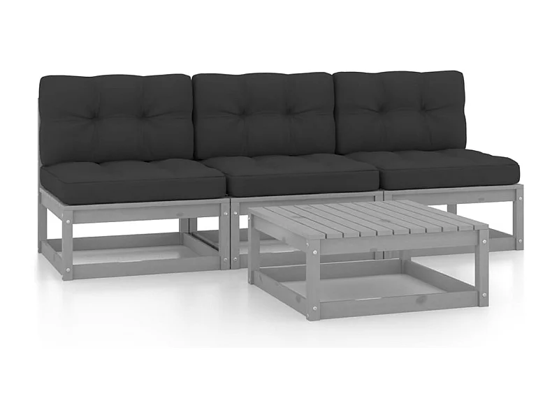 4 pcs conjunto lounge de jardim c/ almofadões pinho maciço