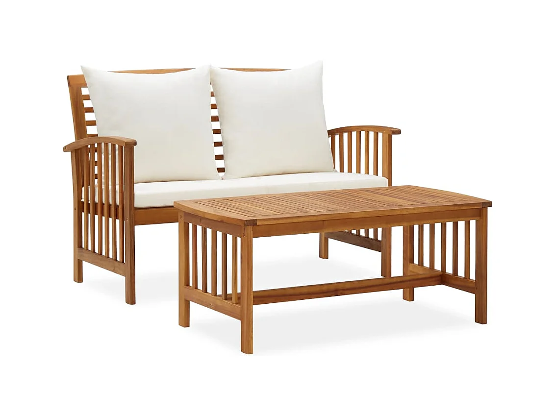 Set Divani da Giardino 2 pz con Cuscini in Massello di Acacia