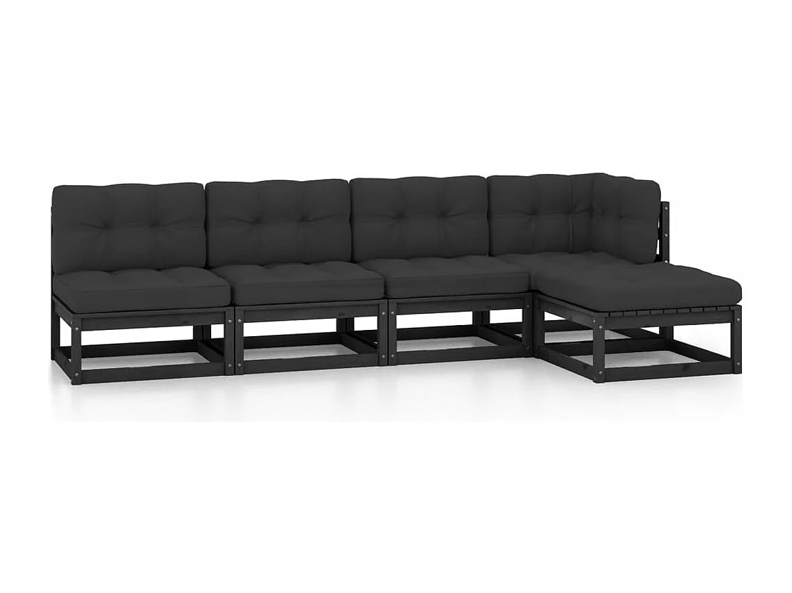 5-delige Loungeset met kussens massief grenenhout