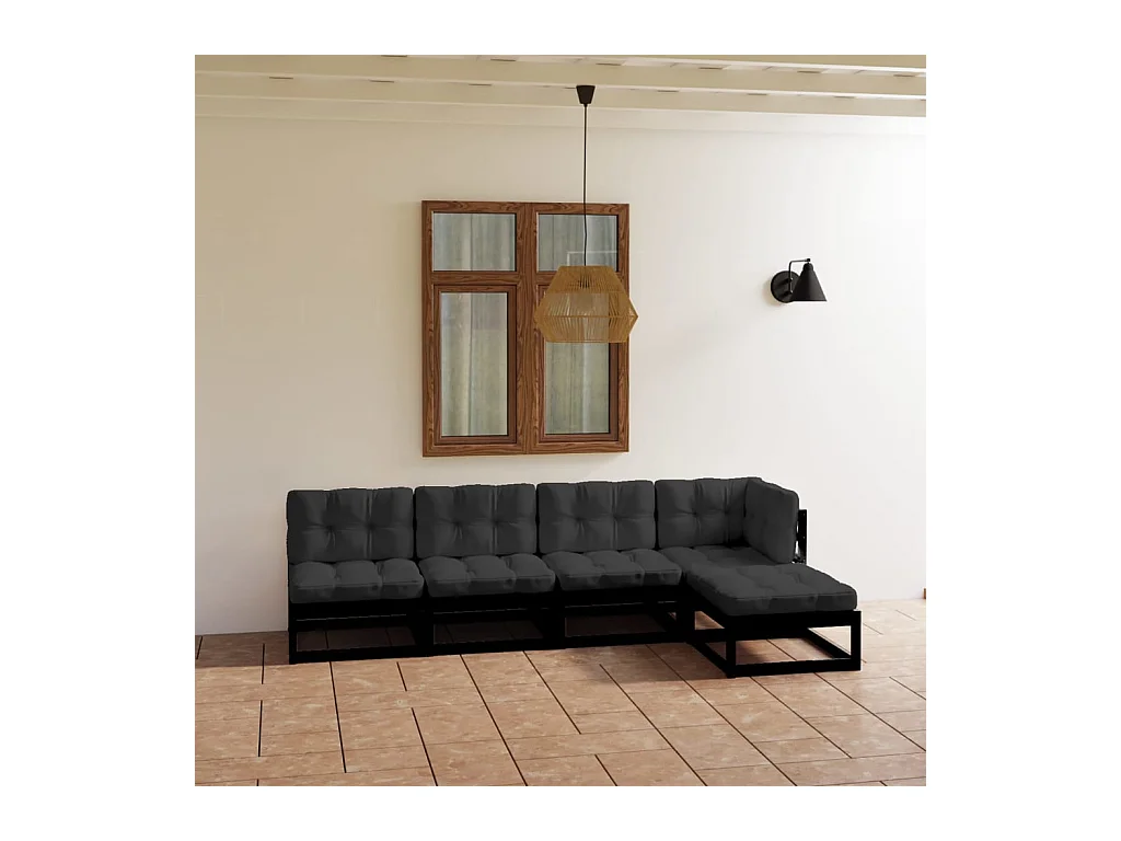 5-delige Loungeset met kussens massief grenenhout
